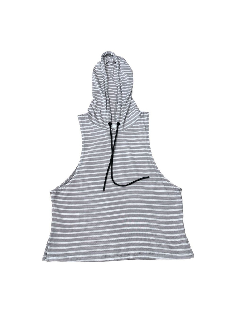 ZYIA Active Crop Hoodie Top Striped Sleeveless Muscle Tee Tank Lightweight Sz S